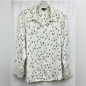 Worthington Petite Dalmatian Print Chiffon Snap Closure Front Blouse in Size PL